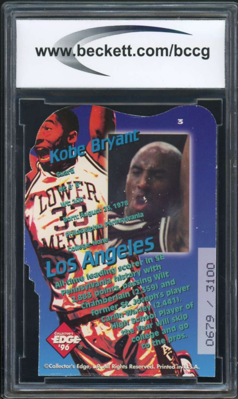 1996 Collector's Edge Key Kraze Die Cuts #3 Kobe Bryant Rookie BGS BCCG 9 NM+ Image 2