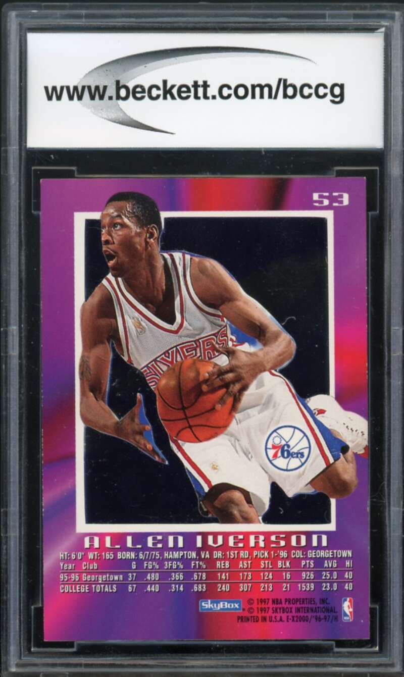 1996-97 E-X2000 #53 Allen Iverson Rookie Card BGS BCCG 9 Near Mint+ Image 2