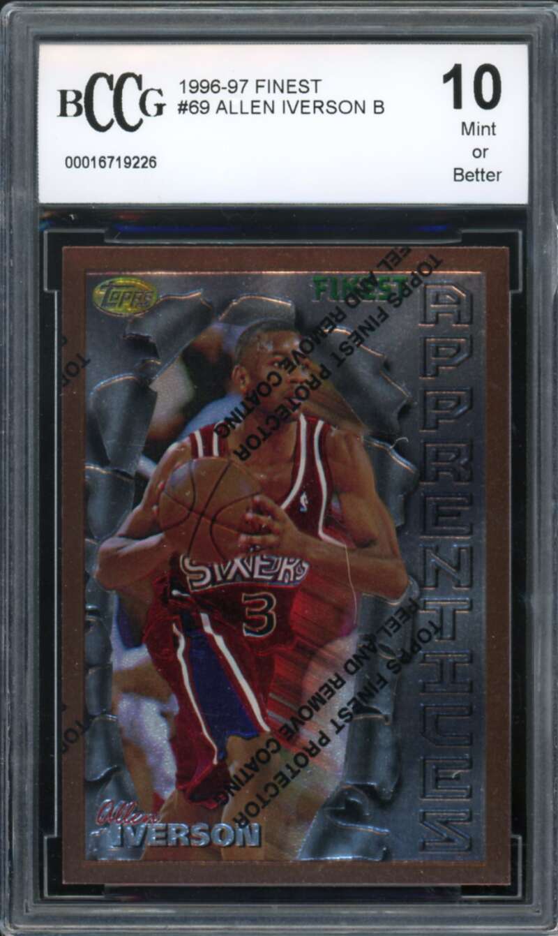 1996-97 Finest #69 Allen Iverson Rookie Card BGS BCCG 10 Mint+ Image 1