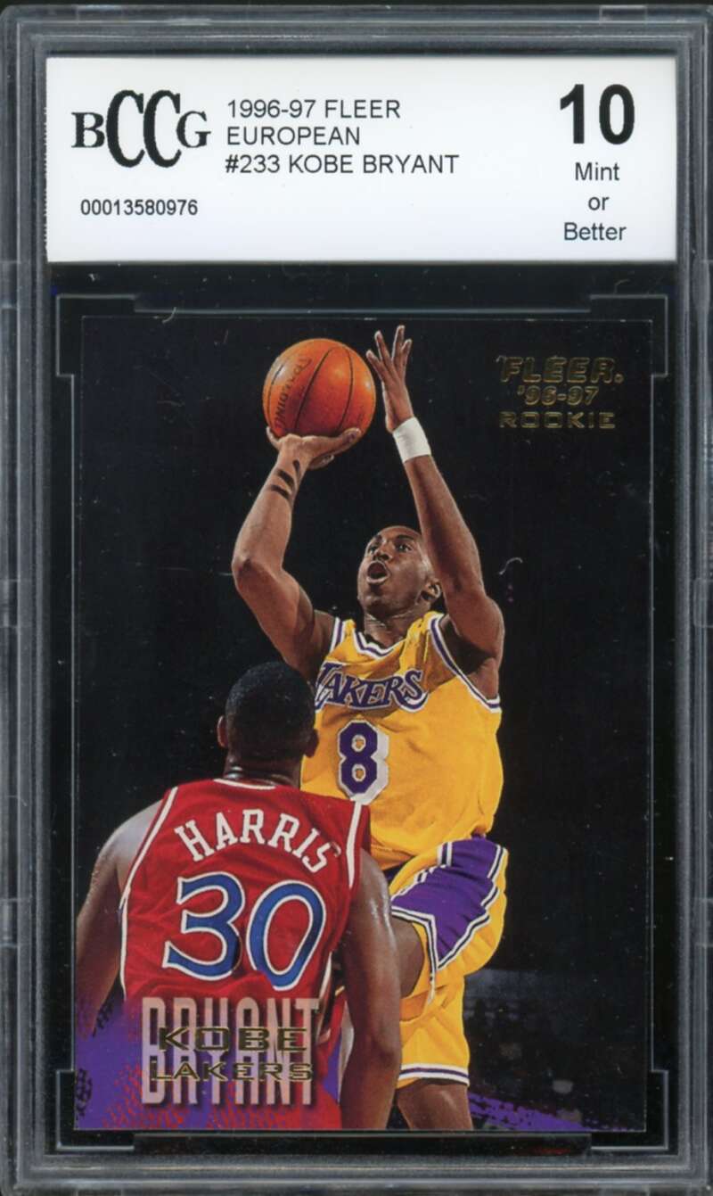 1996-97 Fleer European #233 Kobe Bryant Rookie Card BGS BCCG 10 Mint+ Image 1