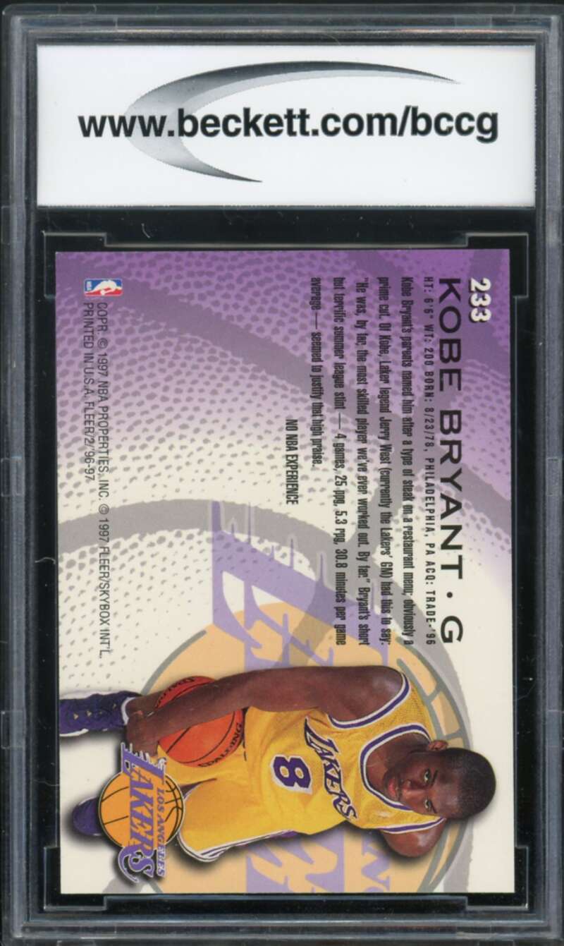 1996-97 Fleer European #233 Kobe Bryant Rookie Card BGS BCCG 10 Mint+ Image 2