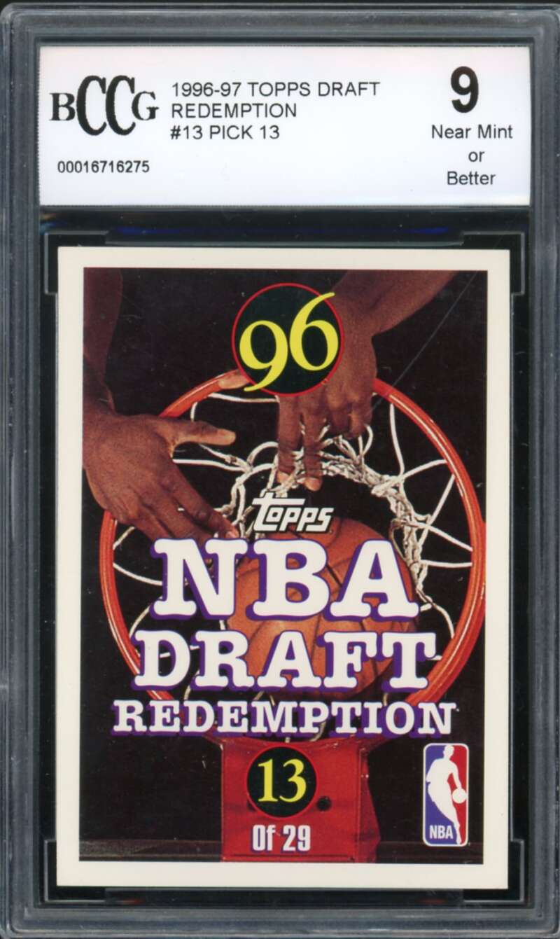 1996-97 Topps Draft Unredeemed Redemption #13 Kobe Bryant Rookie BGS BCCG 9 NM+ Image 1