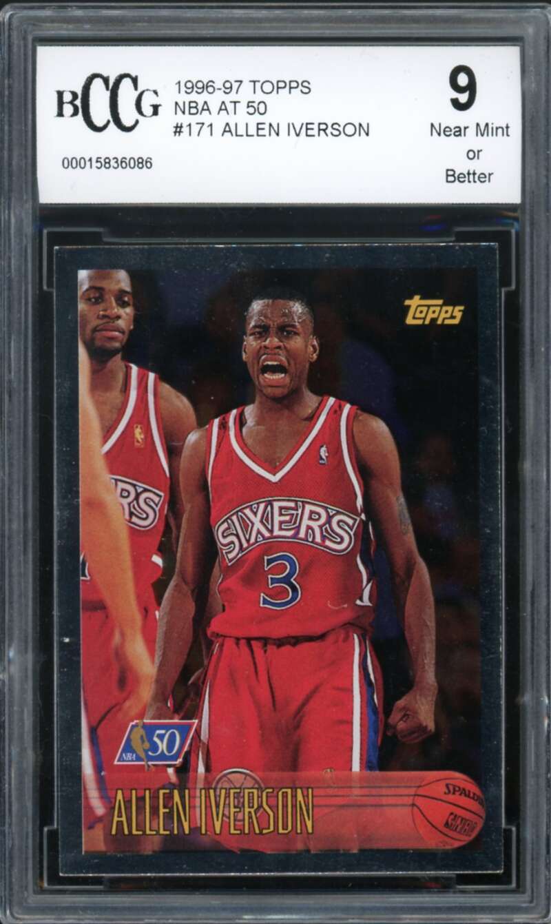 1996-97 Topps NBA At 50 #171 Allen Iverson Rookie Card BGS BCCG 9 Near Mint+ Image 1