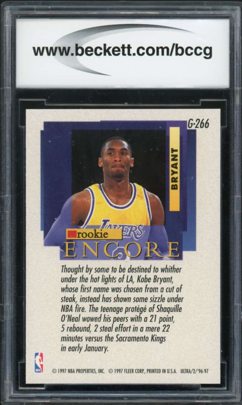 1996-97 Ultra Gold Medallion #G266 Kobe Bryant Rookie Card BGS BCCG 10 Mint+ Image 2