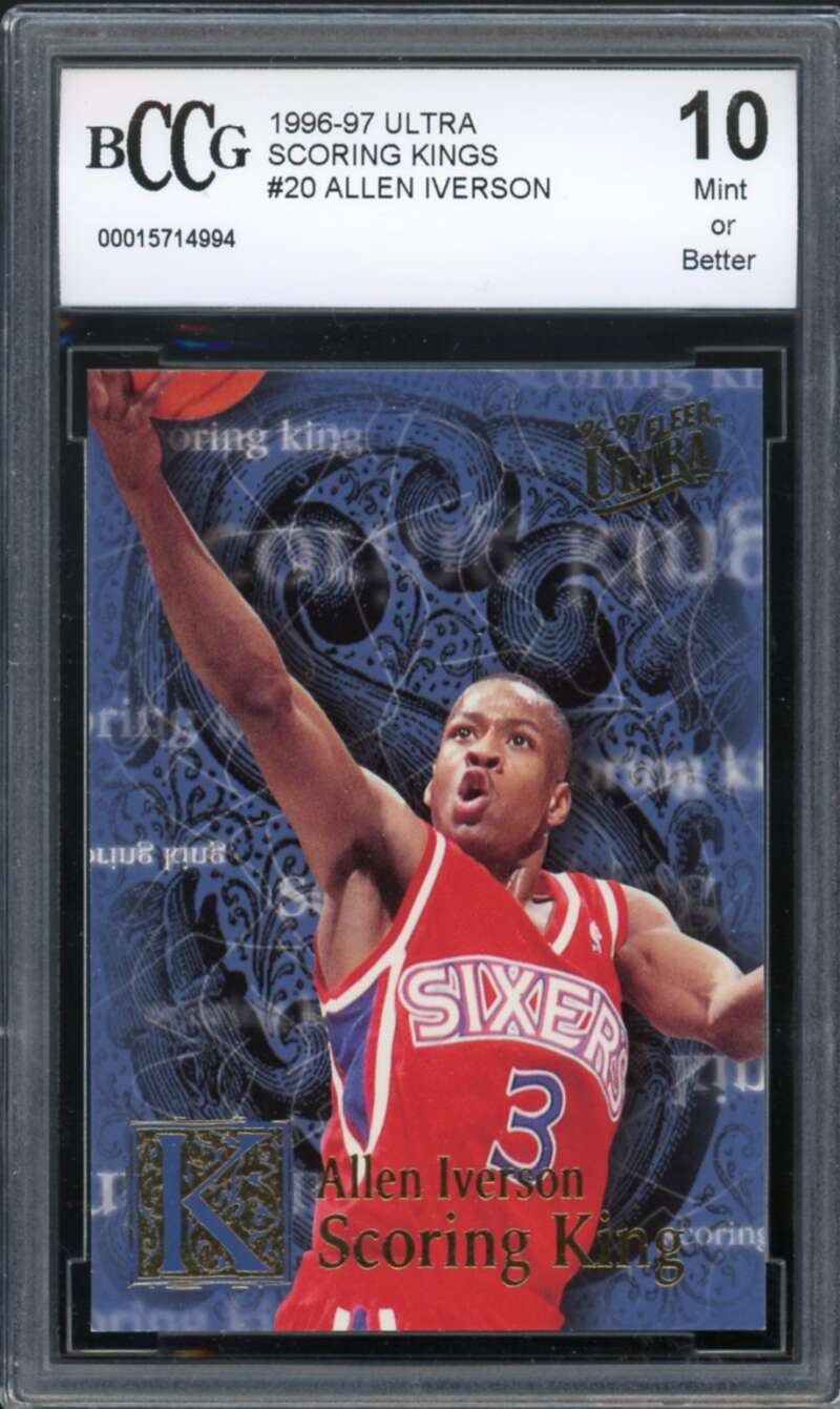 1996-97 Ultra Scoring Kings #20 Allen Iverson Rookie Card BGS BCCG 10 Mint+ Image 1