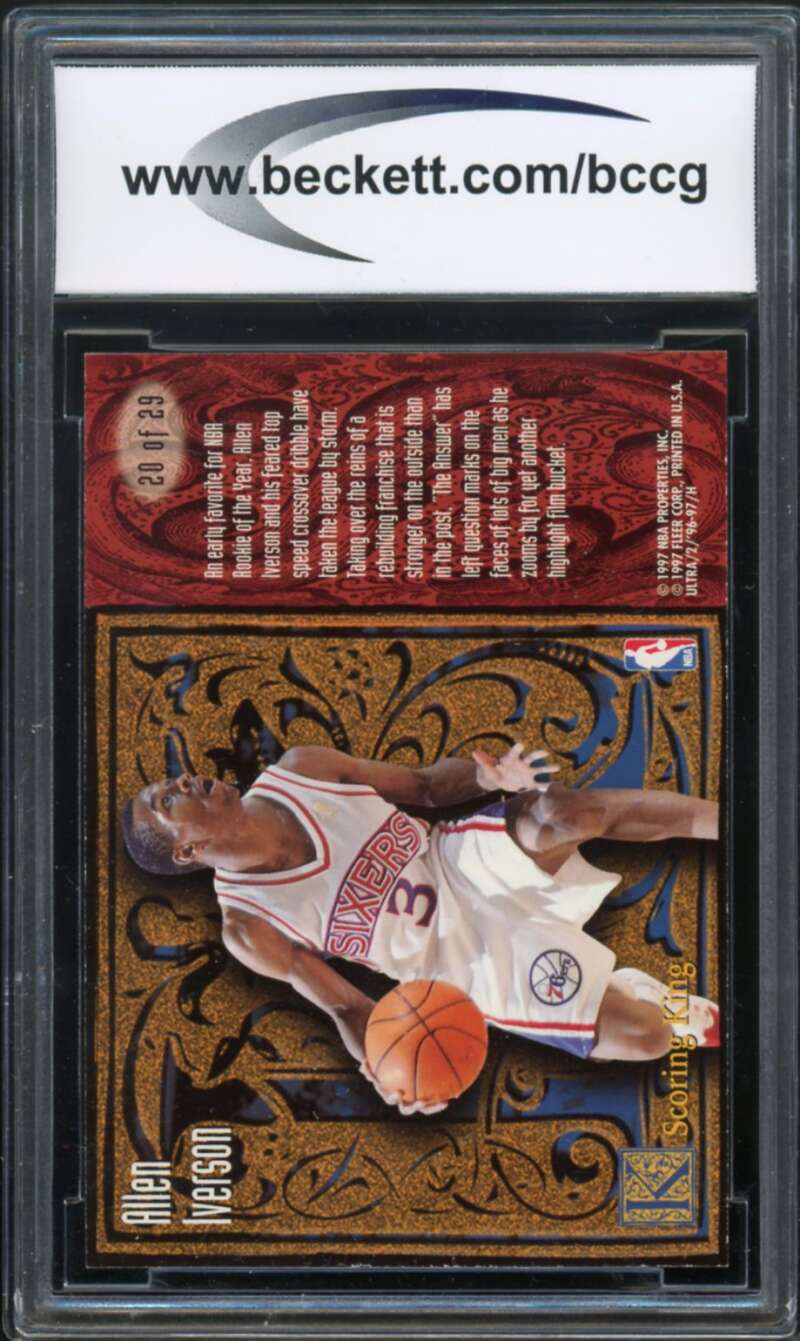 1996-97 Ultra Scoring Kings #20 Allen Iverson Rookie Card BGS BCCG 10 Mint+ Image 2