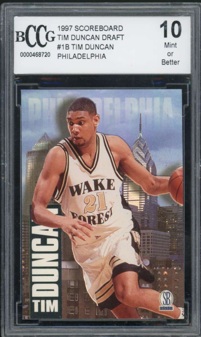 1997 Score Board Draft Day #1B Tim Duncan Rookie Card BGS BCCG 10 Mint+ Image 1