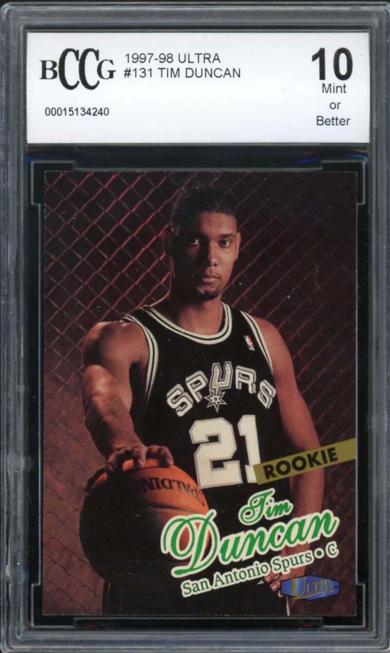 1997-98 Ultra #131 Tim Duncan Rookie Card BGS BCCG 10 Mint+ Image 1