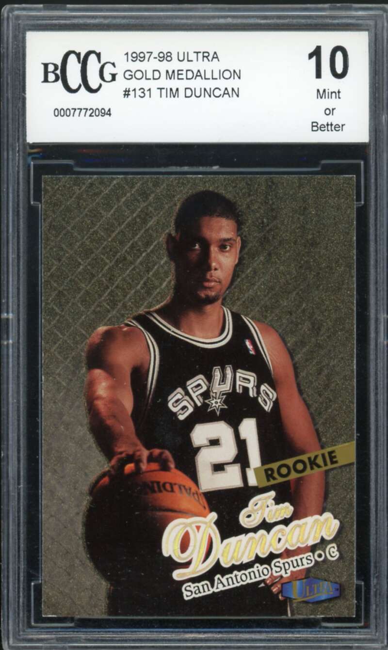 1997-98 Ultra Gold Medallion #131 Tim Duncan Rookie Card BGS BCCG 10 Mint+ Image 1