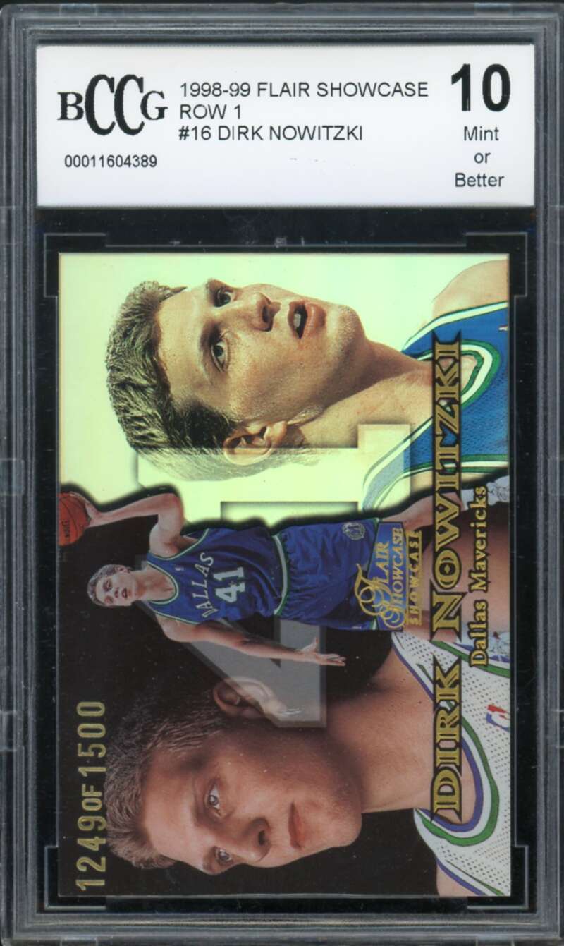 1998-99 Flair Showcase Row 1 #16 Dirk Nowitzki Rookie Card BGS BCCG 10 Mint+ Image 1