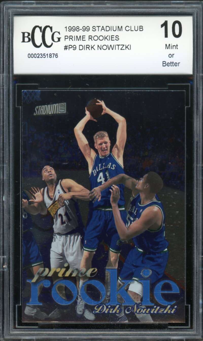 1998-99 Stadium Club Prime Rookies #P9 Dirk Nowitzki Rookie BGS BCCG 10 Mint+ Image 1