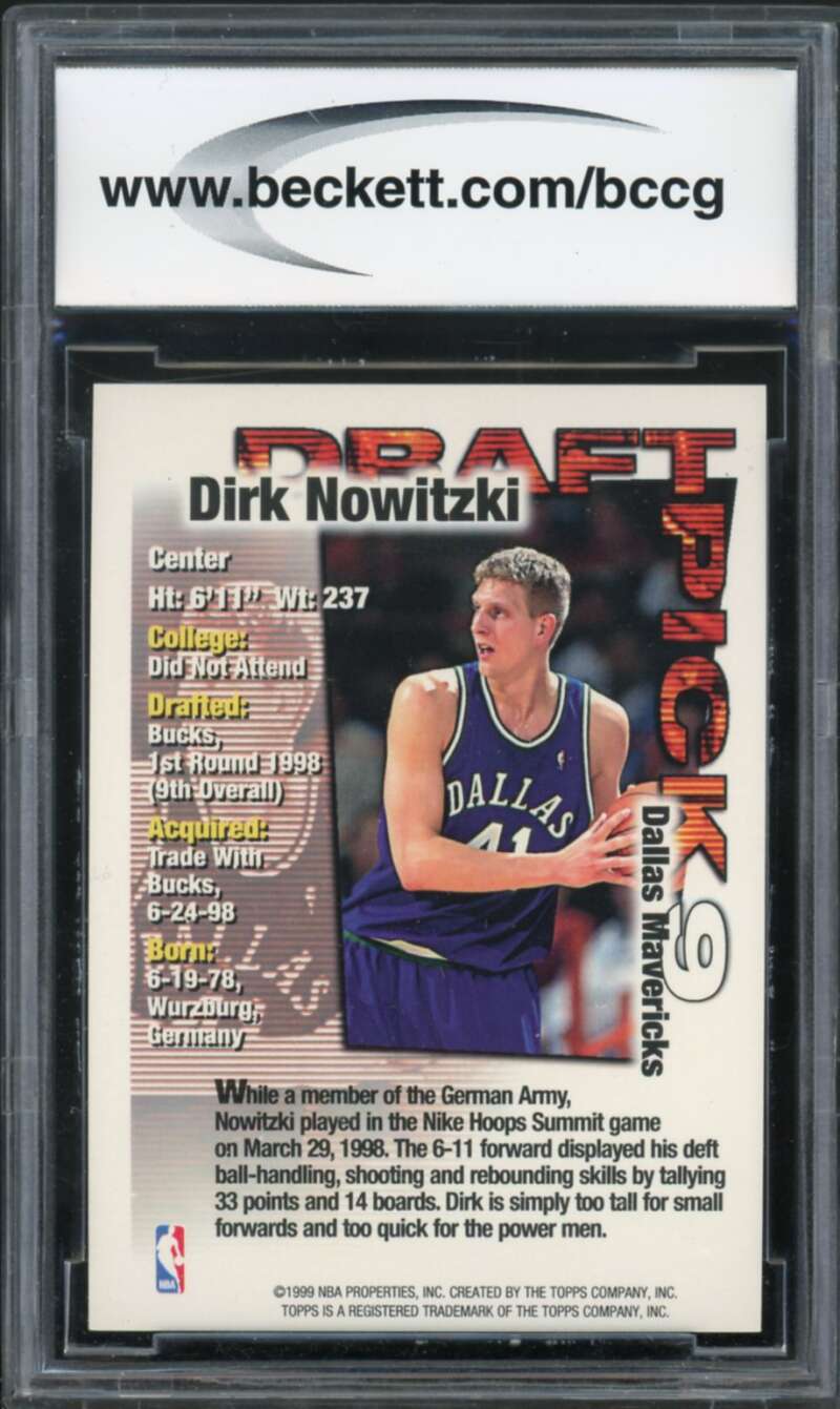 1998-99 Topps Draft Redemption #9 Dirk Nowitzki Rookie Card BGS BCCG 10 Mint+ Image 2