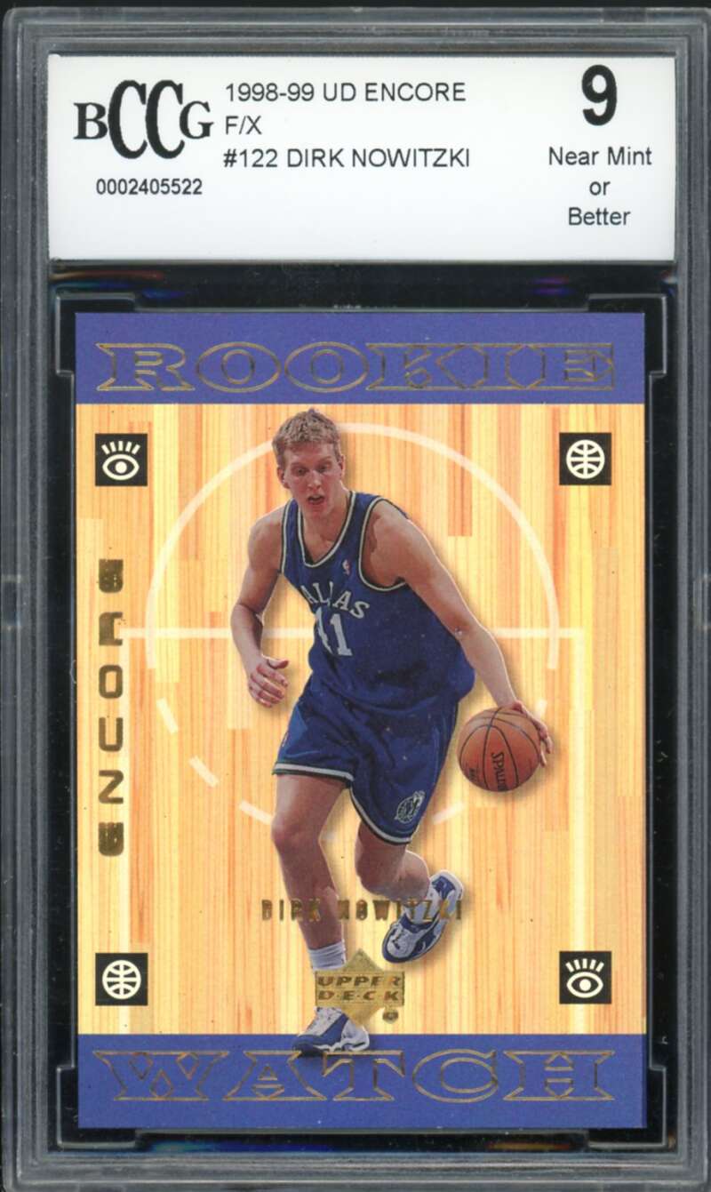 1998-99 UD Encore F/X #122 Dirk Nowitzki Rookie Card BGS BCCG 9 Near Mint+ Image 1