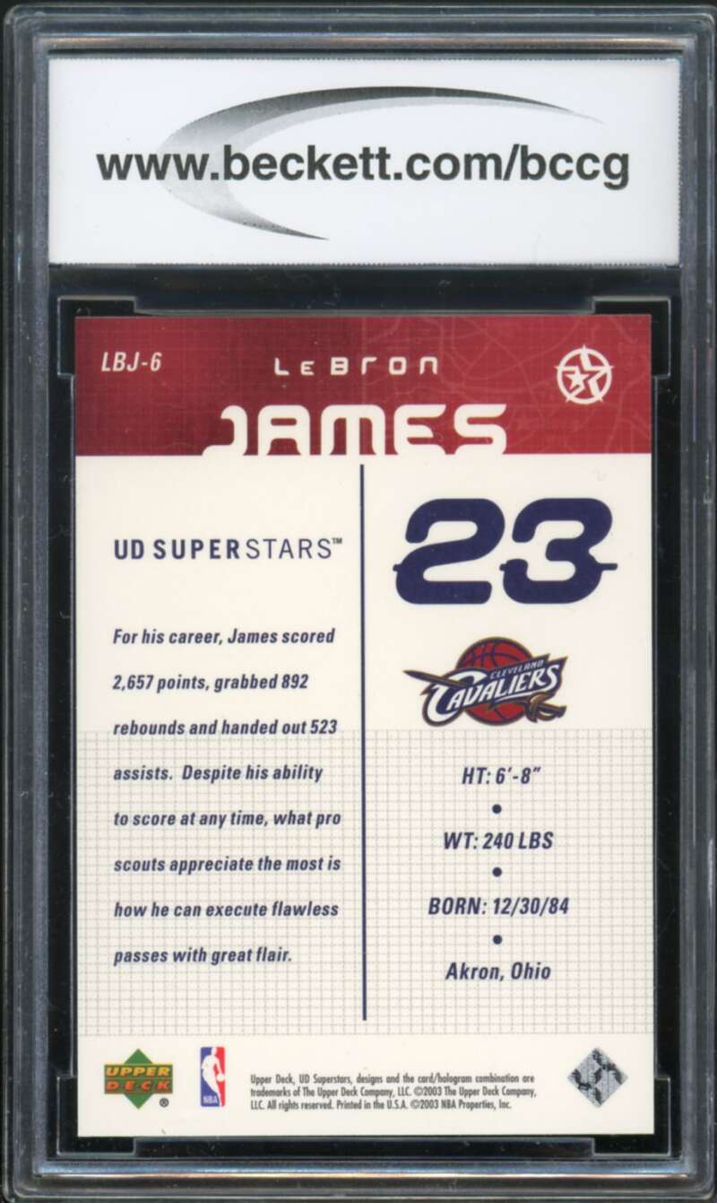 2003-04 UD Superstars #LBJ-6 LeBron James Rookie Card BGS BCCG 10 Mint+ Image 2