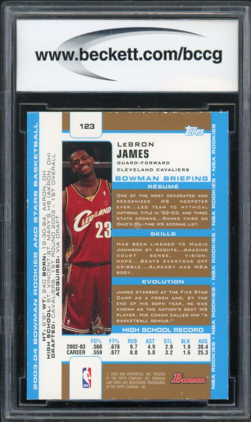 2003-04 Bowman Gold #123 LeBron James Rookie Card BGS BCCG 9 Near Mint+ Image 2