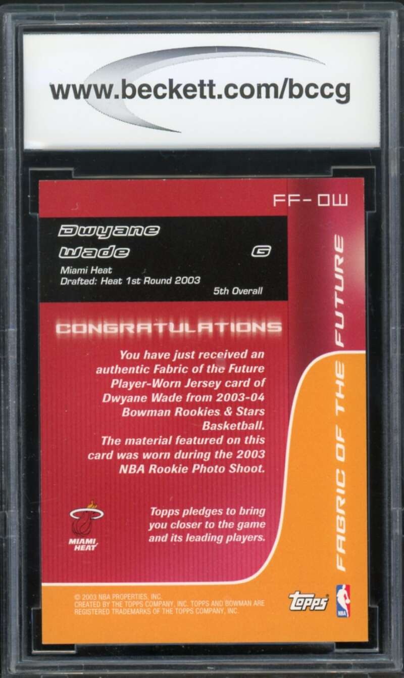 2003-04 Bowman Fabric Of The Future #Dw Dwyane Wade Rookie Card BGS BCCG 10 Mint Image 2