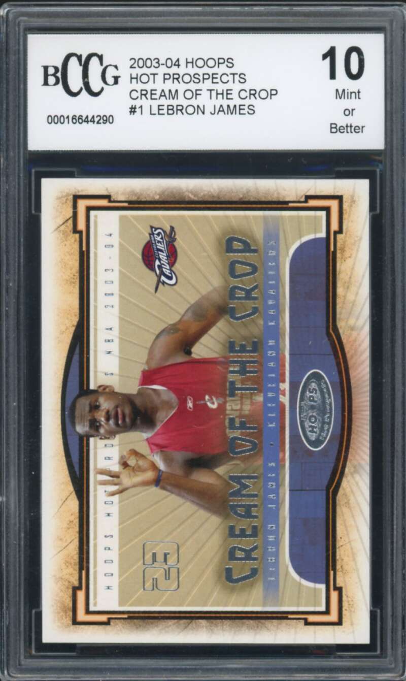 2003-04 Hoops Hot Prospects Cream Crop #1 Lebron James Rookie BGS BCCG 10 Mint+ Image 1