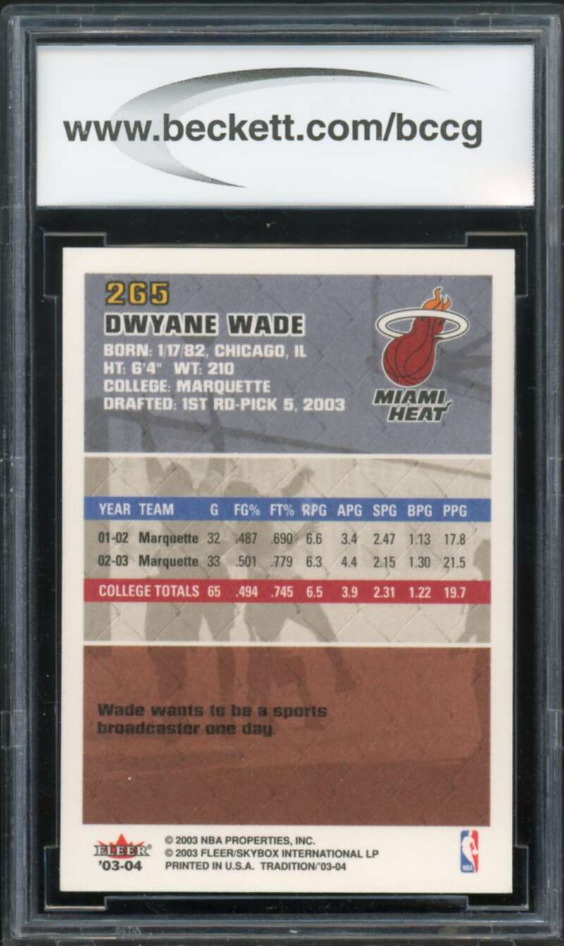 2003-04 Fleer Tradition #265 Dwyane Wade Rookie Card BGS BCCG 10 Mint+ Image 2