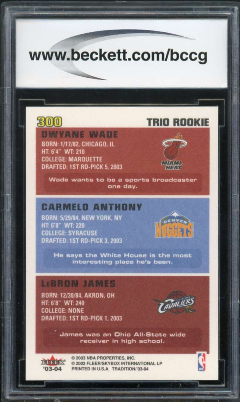 2003-04 Fleer Tradition #300 Lebron James /Wade/Anthony Rookie BGS BCCG 10 Mint+ Image 2