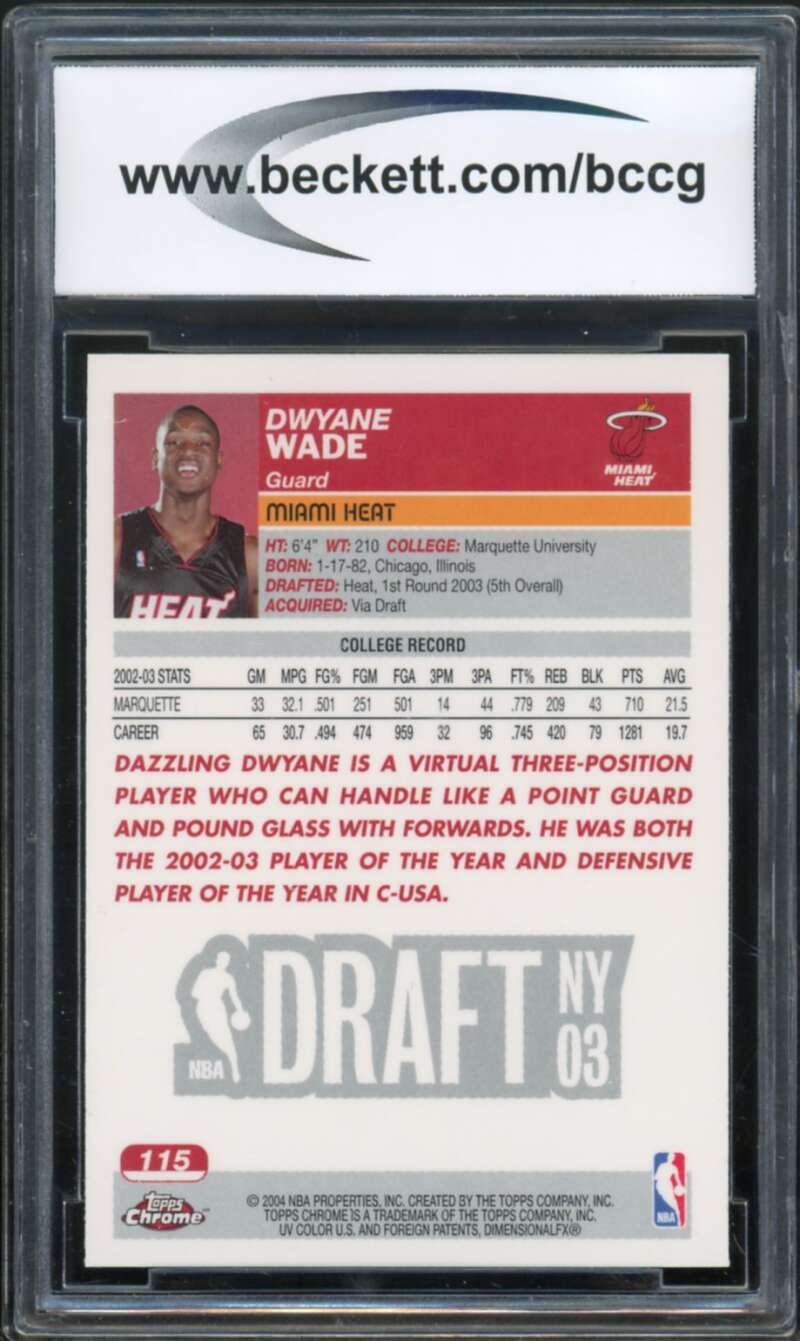 2003-04 Topps Chrome #115 Dwyane Wade Rookie Card BGS BCCG 9 Near Mint+ Image 2