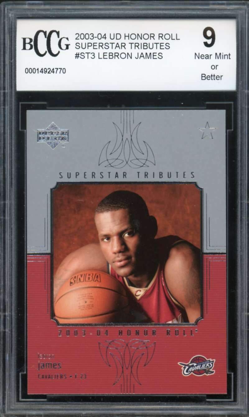 2003-04 UD Honor Roll Superstar Tributes #ST3 LeBron James Rookie BGS BCCG 9 NM+ Image 1