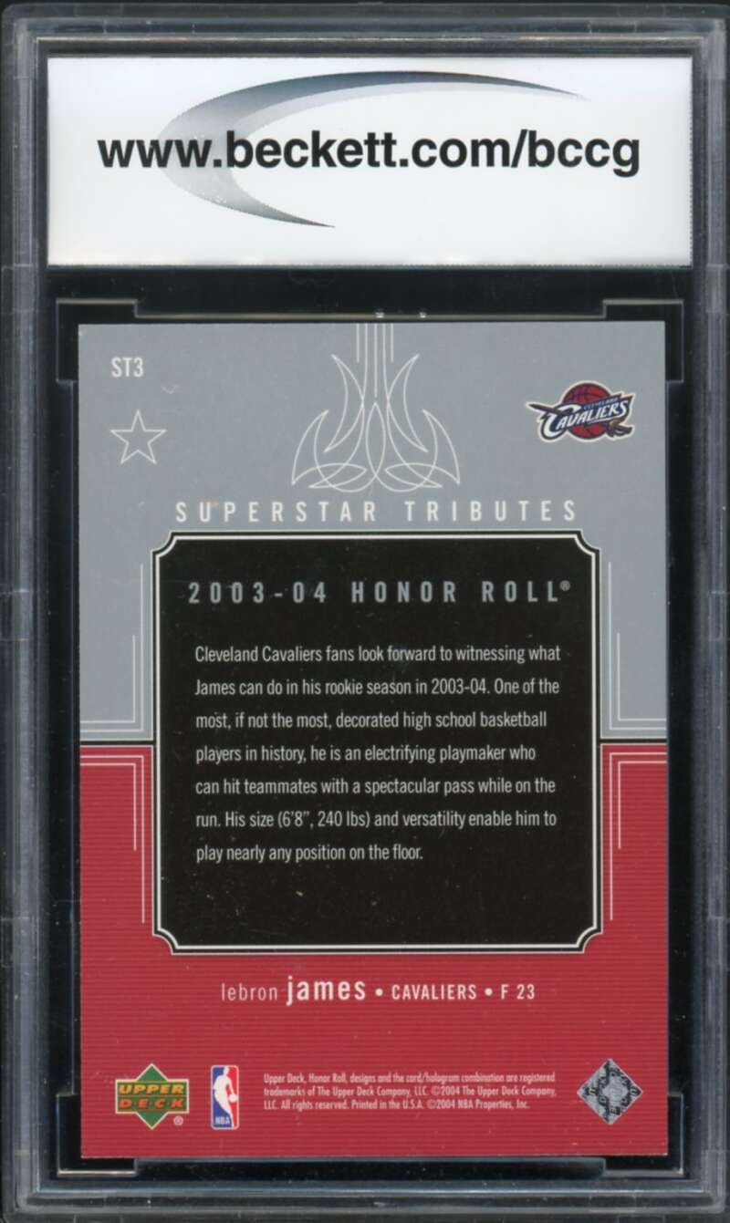 2003-04 UD Honor Roll Superstar Tributes #ST3 LeBron James Rookie BGS BCCG 9 NM+ Image 2