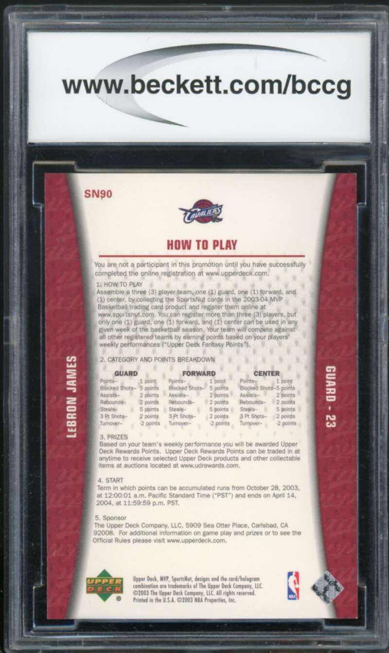 2003-04 UD MVP Sportsnut Fantasy #90 LeBron James Rookie Card BGS BCCG 10 Mint+ Image 2