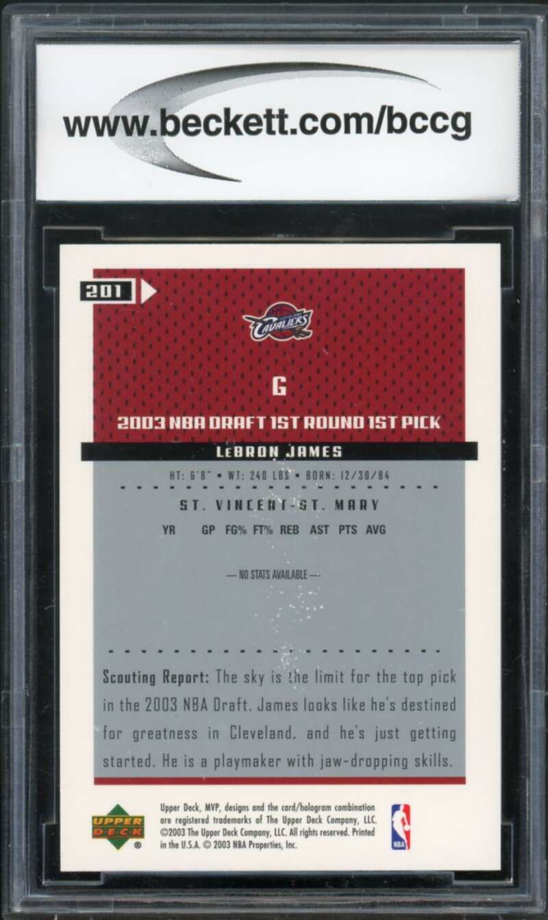 2003-04 UD MVP #201 Lebron James Rookie Card BGS BCCG 10 Mint+ Image 2