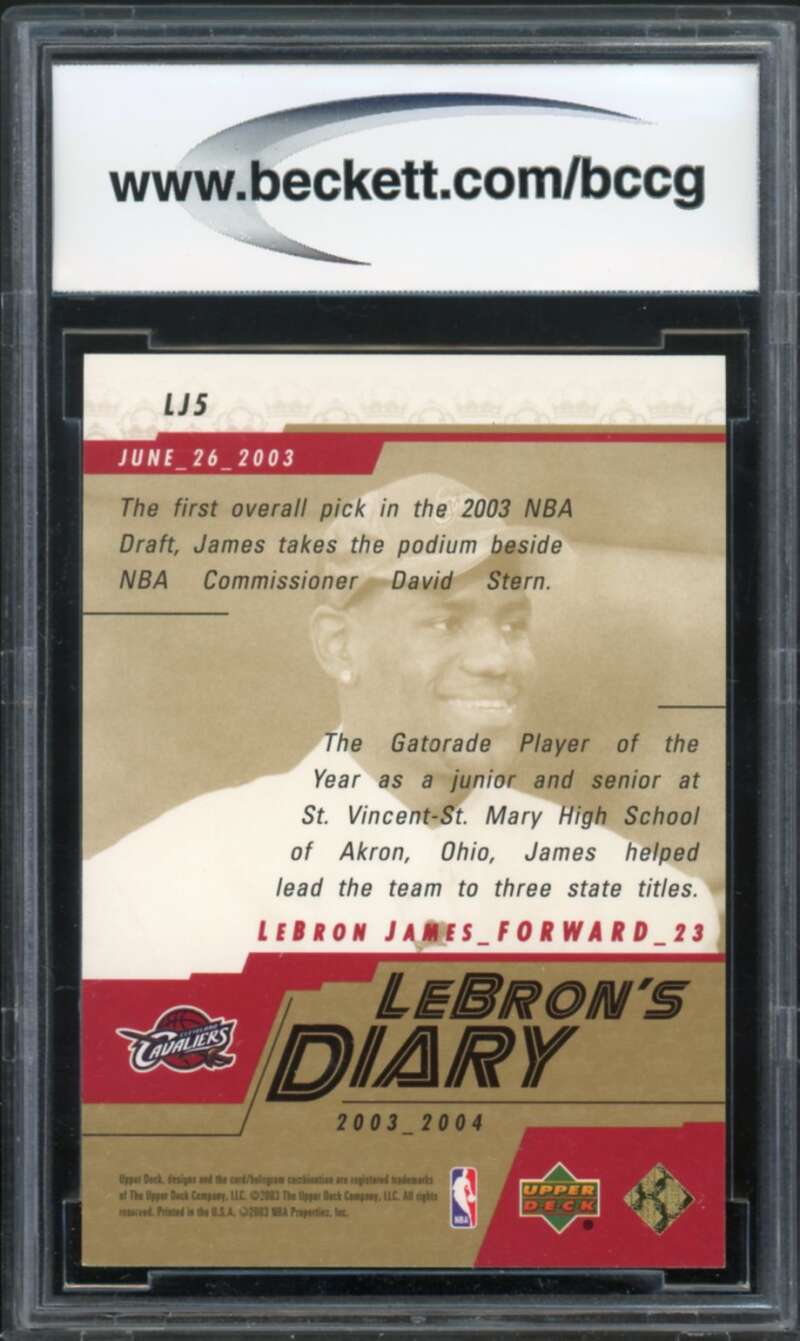 2003-04 Upper Deck Lebron Diary #Lj5 Lebron James Rookie Card BGS BCCG 10 Mint+ Image 2