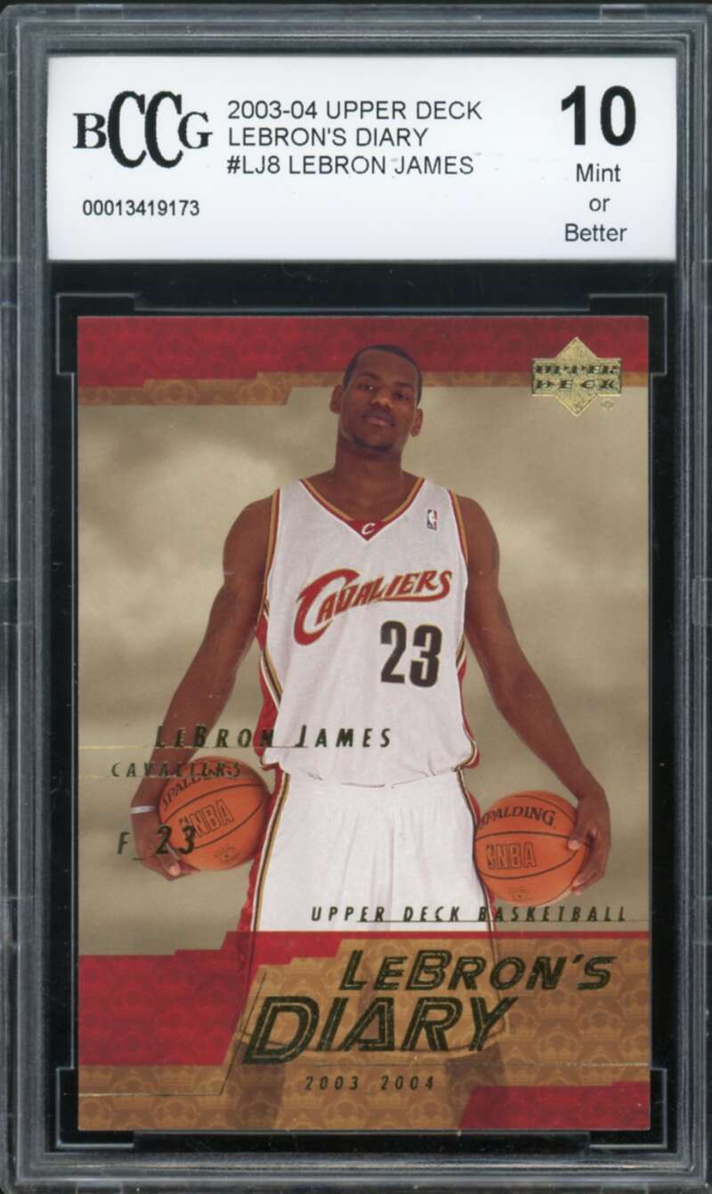 2003-04 Upper Deck Lebron Diary #LJ8 Lebron James Rookie Card BGS BCCG 10 Mint+ Image 1