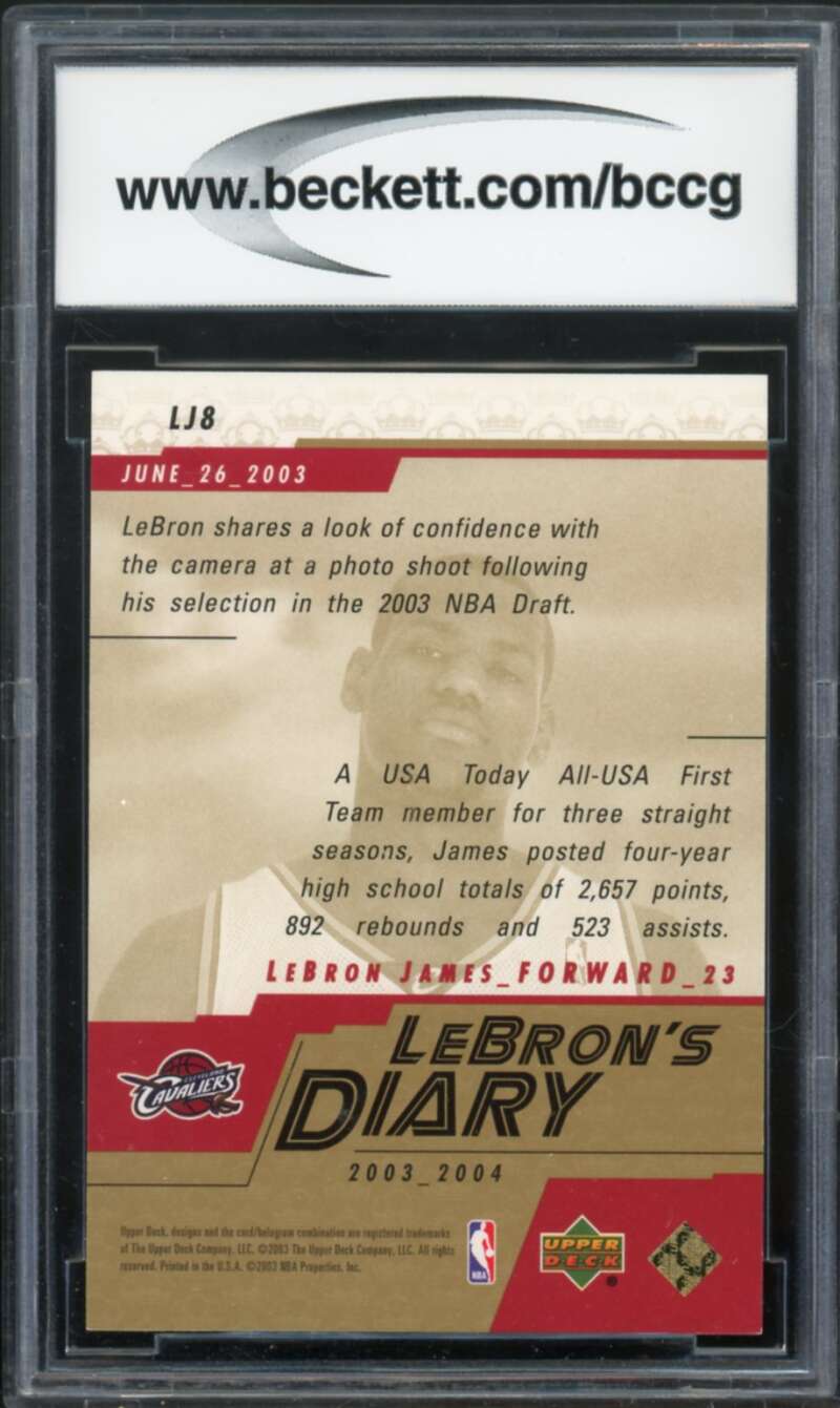 2003-04 Upper Deck Lebron Diary #LJ8 Lebron James Rookie Card BGS BCCG 10 Mint+ Image 2