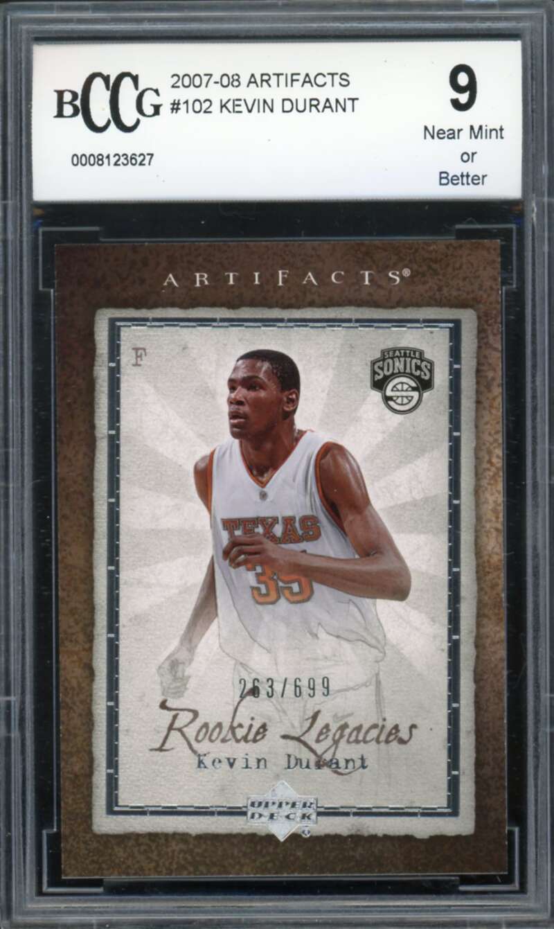 2007-08 Artifacts #102 Kevin Durant Rookie Card BGS BCCG 9 Near Mint+ Image 1