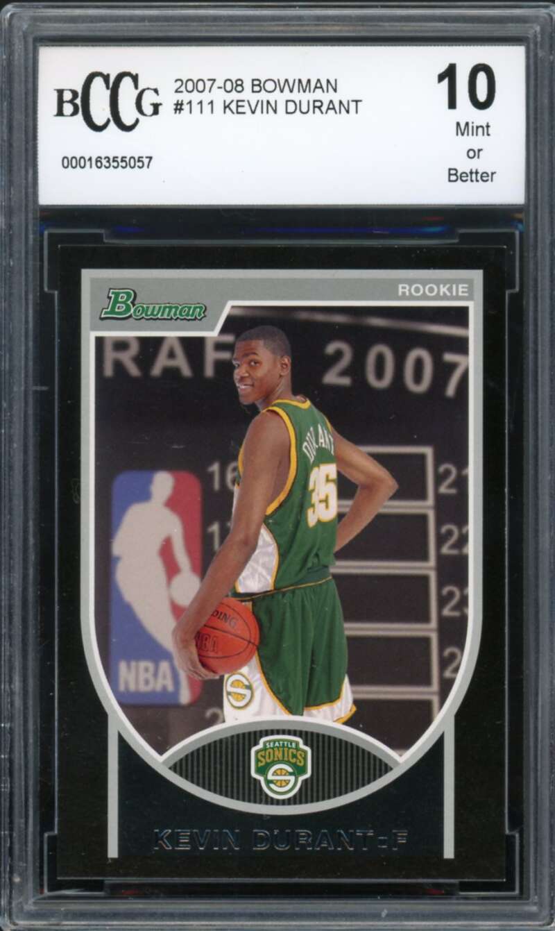 2007-08 Bowman #111 Kevin Durant Rookie Card BGS BCCG 10 Mint+ Image 1