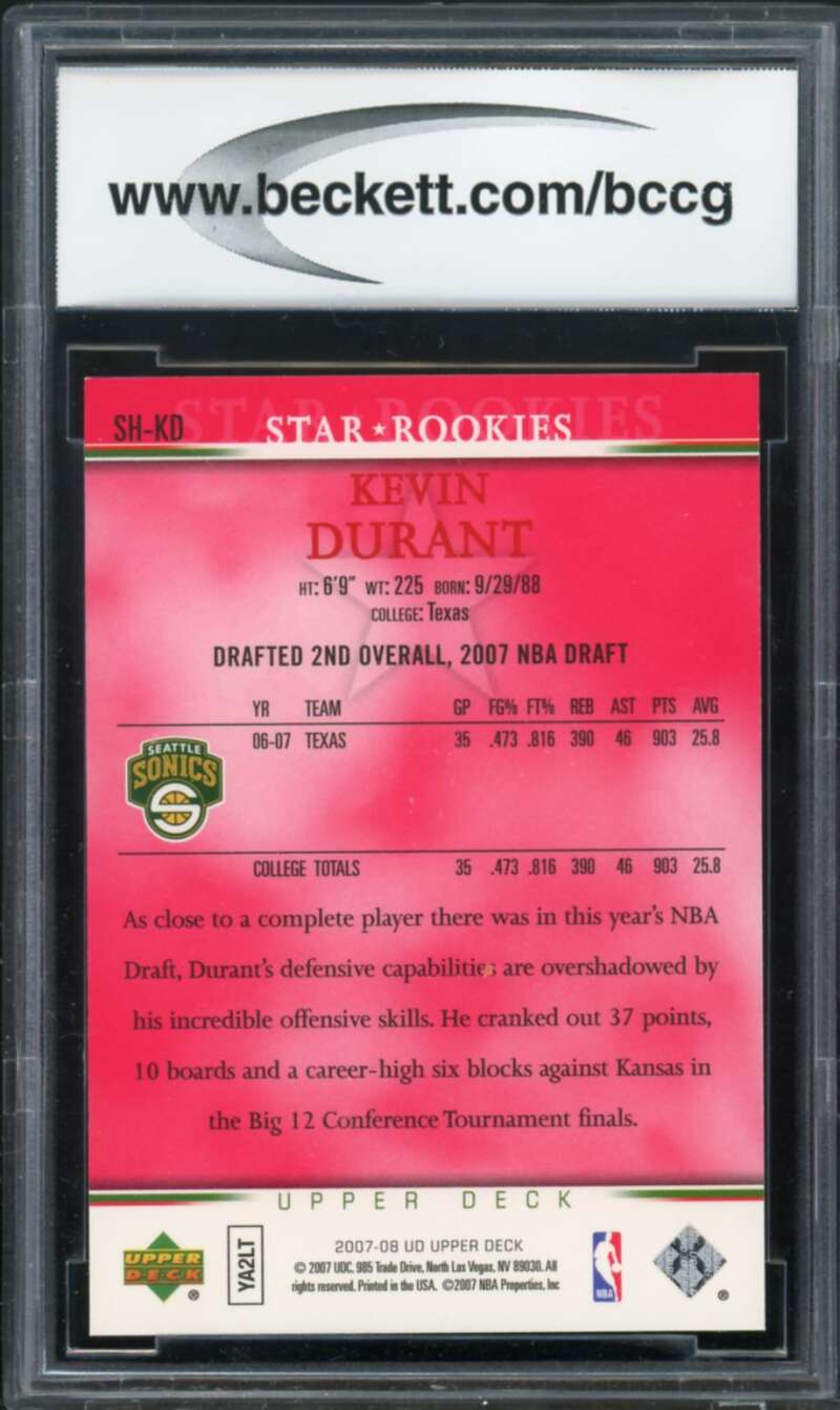 2007-08 Upper Deck Santa Hat Rookies #KD Kevin Durant Rookie BGS BCCG 10 Mint+ Image 2