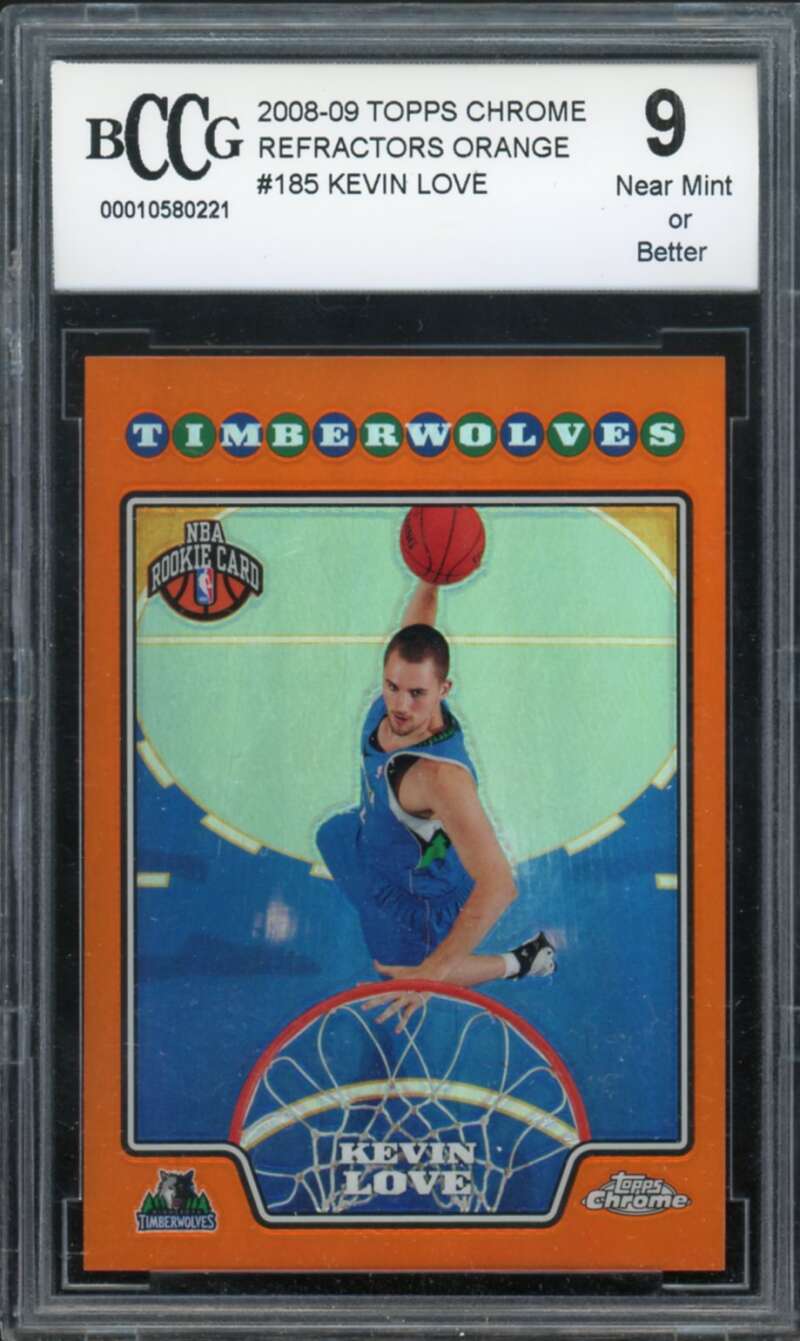 2008-09 Topps Chrome Refractors Orange #185 Kevin Love Rookie Card BGS BCCG 9 NM Image 1