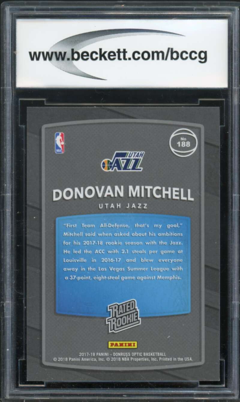 2017-18 Donruss Optic Mega Box Red Yellow #188 Donovan Mitchell RC BGS BCCG 10 Image 2