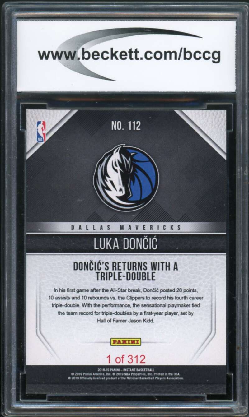 2018-19 Panini Instant #112 Luka Doncic Rookie Card BGS BCCG 10 Mint+ Image 2