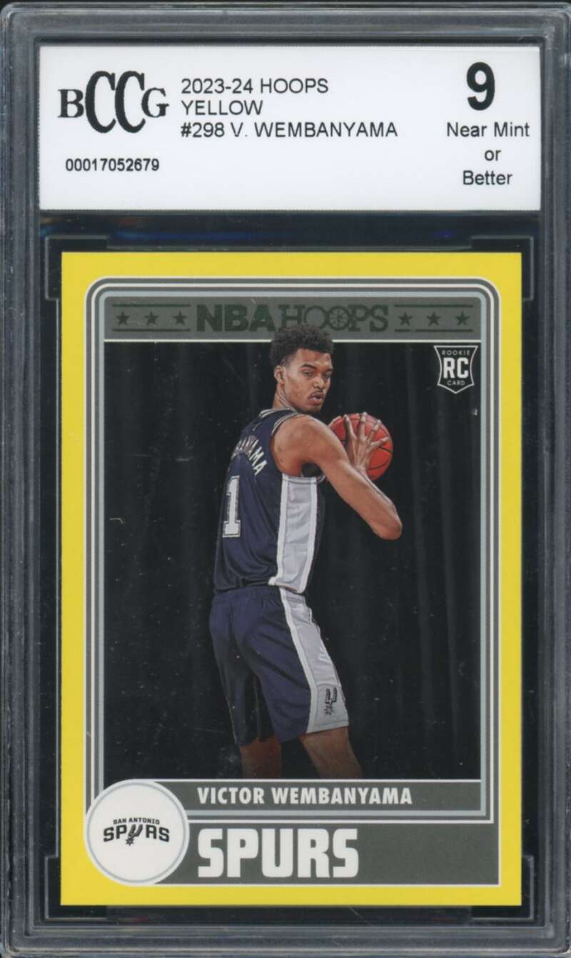 2023-24 Hoops Yellow #298 Victor Wembanyama Rookie Card BGS BCCG 9 Near Mint+ Image 1