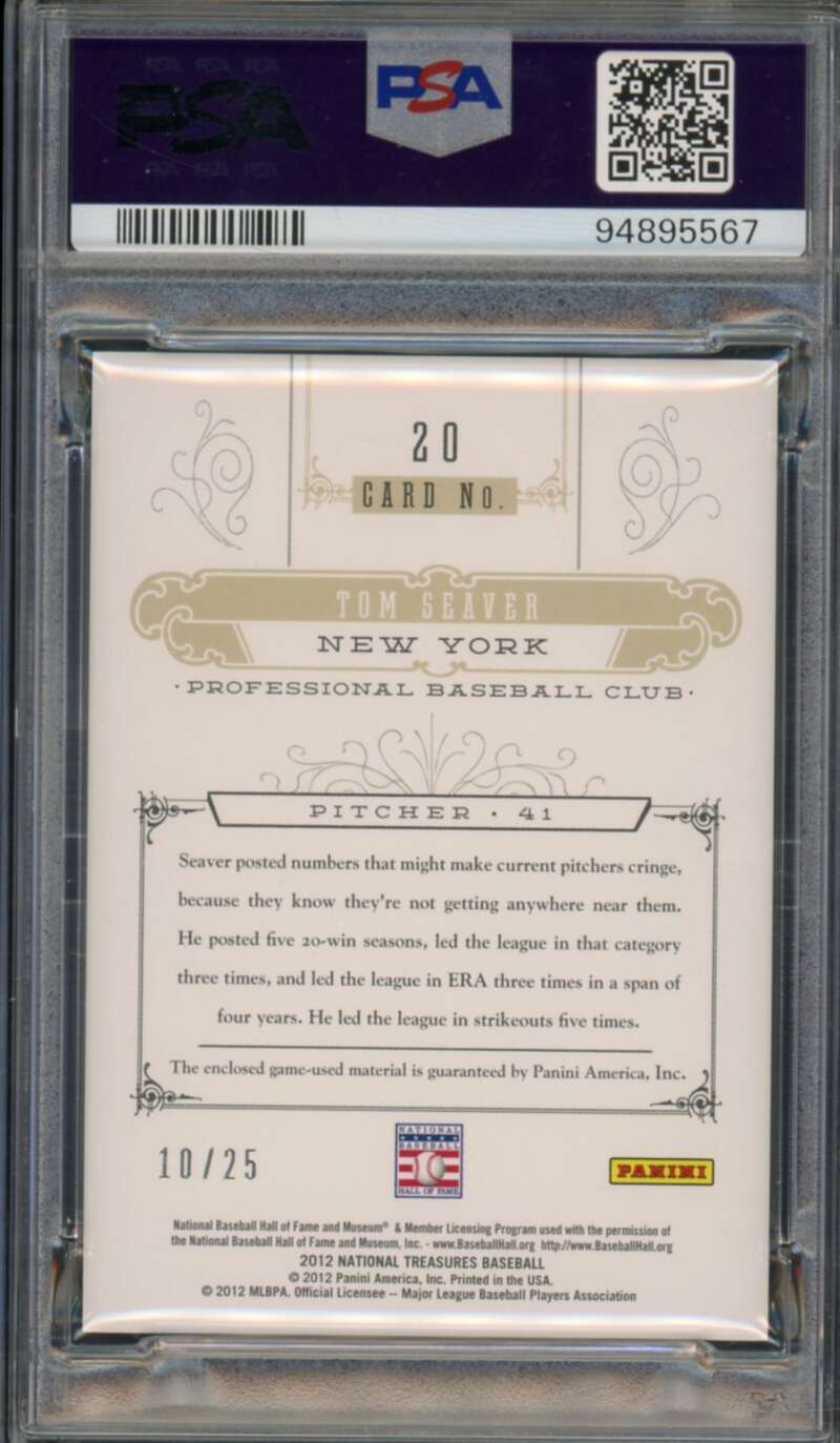 Tom Seaver 2012 Panini National Treasures Greatness Materials (10/25) #20 PSA 8 Image 2