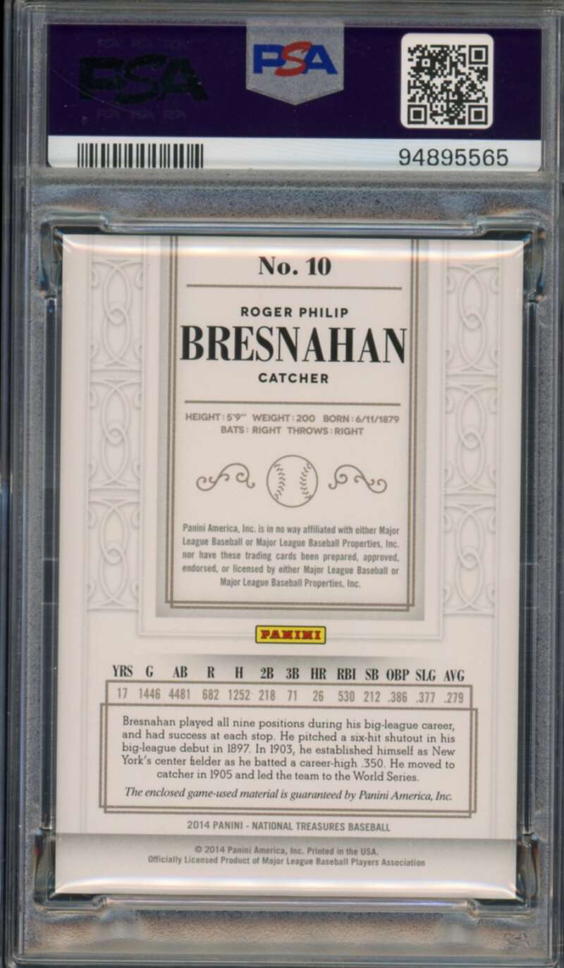 Roger Bresnahan 2014 Panini National Treasures Material (#d 6/25) #10 PSA 10 Image 2