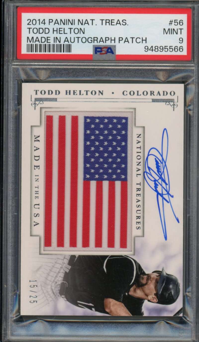 Todd Helton 2014 Panini National Treasures Autograph Patch (#D 15/25) #56 PSA 9 Image 1