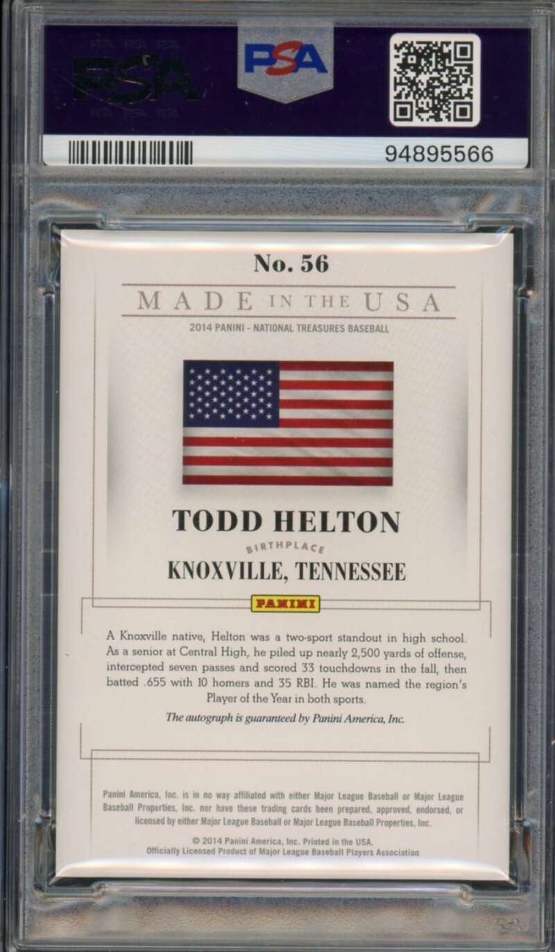 Todd Helton 2014 Panini National Treasures Autograph Patch (#D 15/25) #56 PSA 9 Image 2