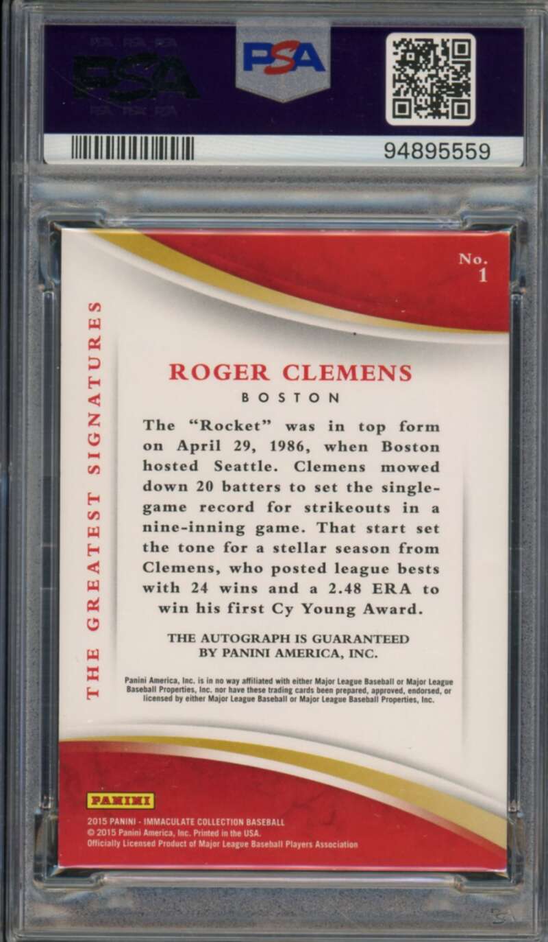 Roger Clemens 2015 Panini Immaculate The Greatest Signatures (10/10) #1 PSA 7 Image 2