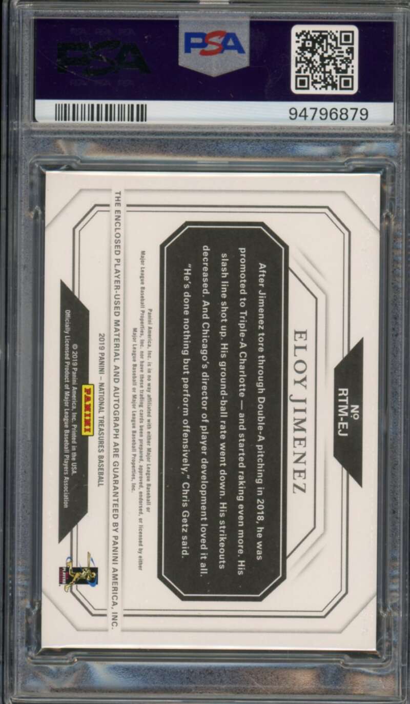 Eloy Jimenez Rookie 2019 Panini National Treasures Ink Holo Gold #RTMEJ PSA 10 Image 2