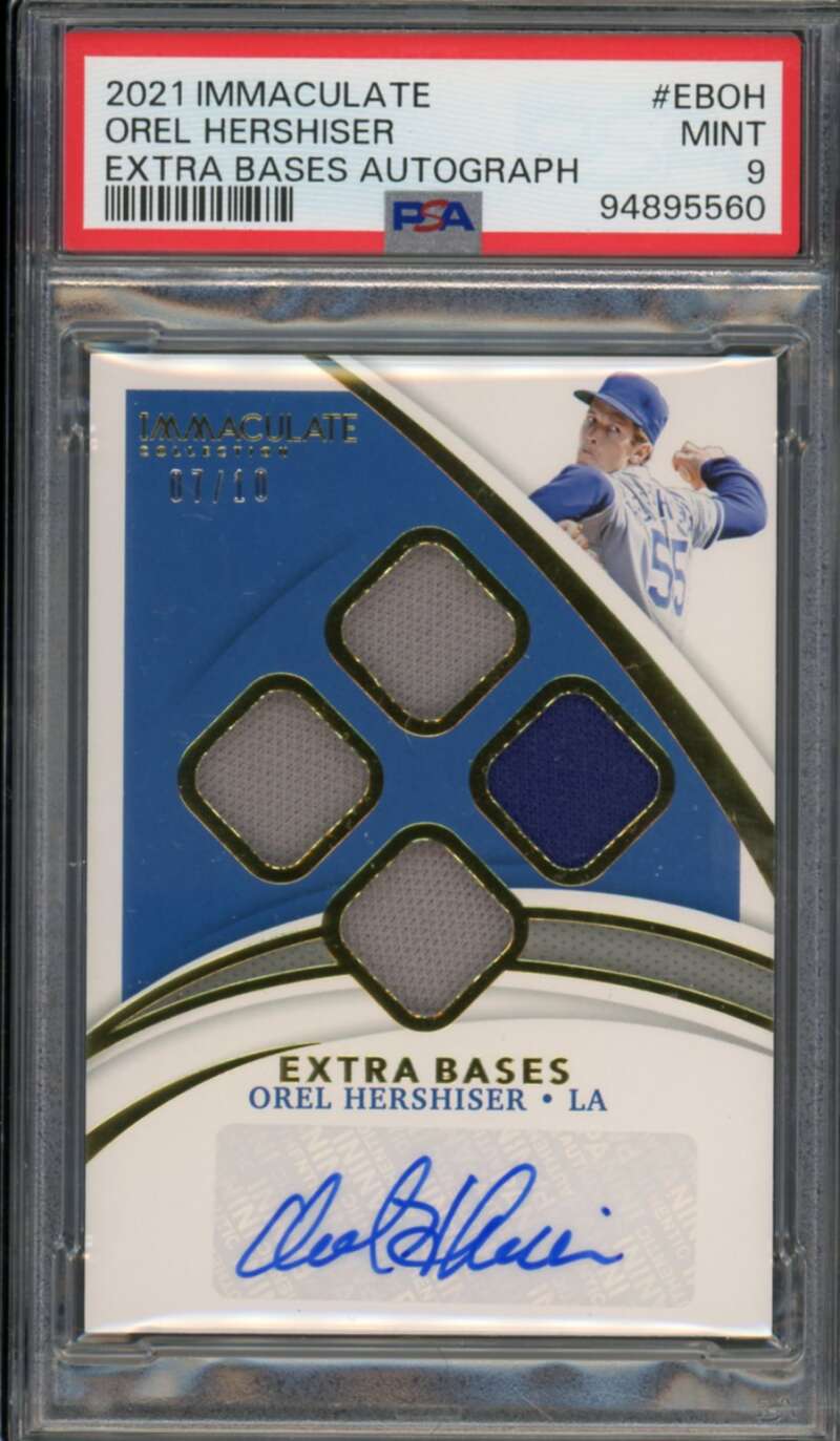 Orel Hershiser Card 2021 Immaculate Extra Bases Autograph (#d 7/10) #Eboh PSA 9 Image 1