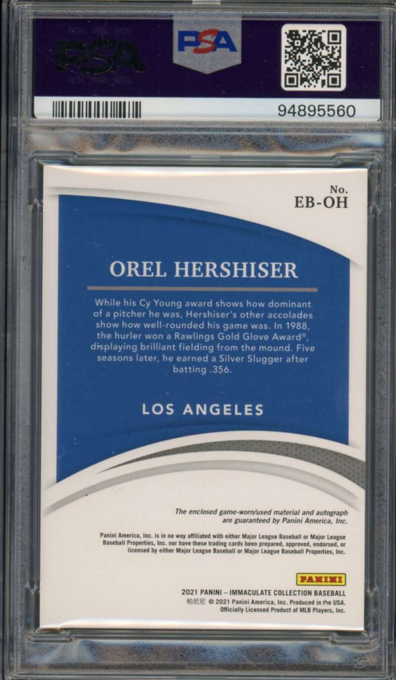 Orel Hershiser Card 2021 Immaculate Extra Bases Autograph (#d 7/10) #Eboh PSA 9 Image 2