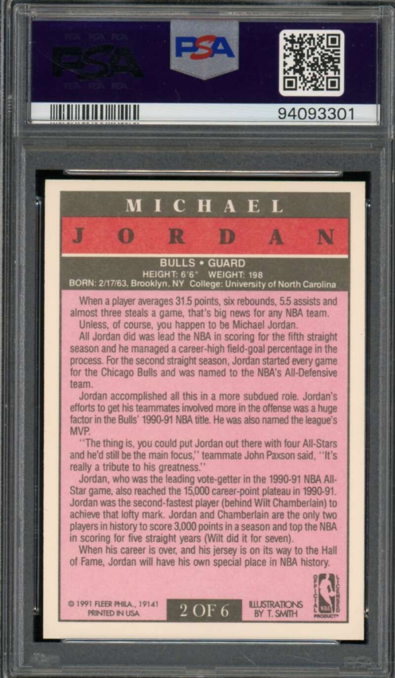 Michael Jordan Card 1991-92 Fleer Pro-Visions #2 PSA 10 Image 2