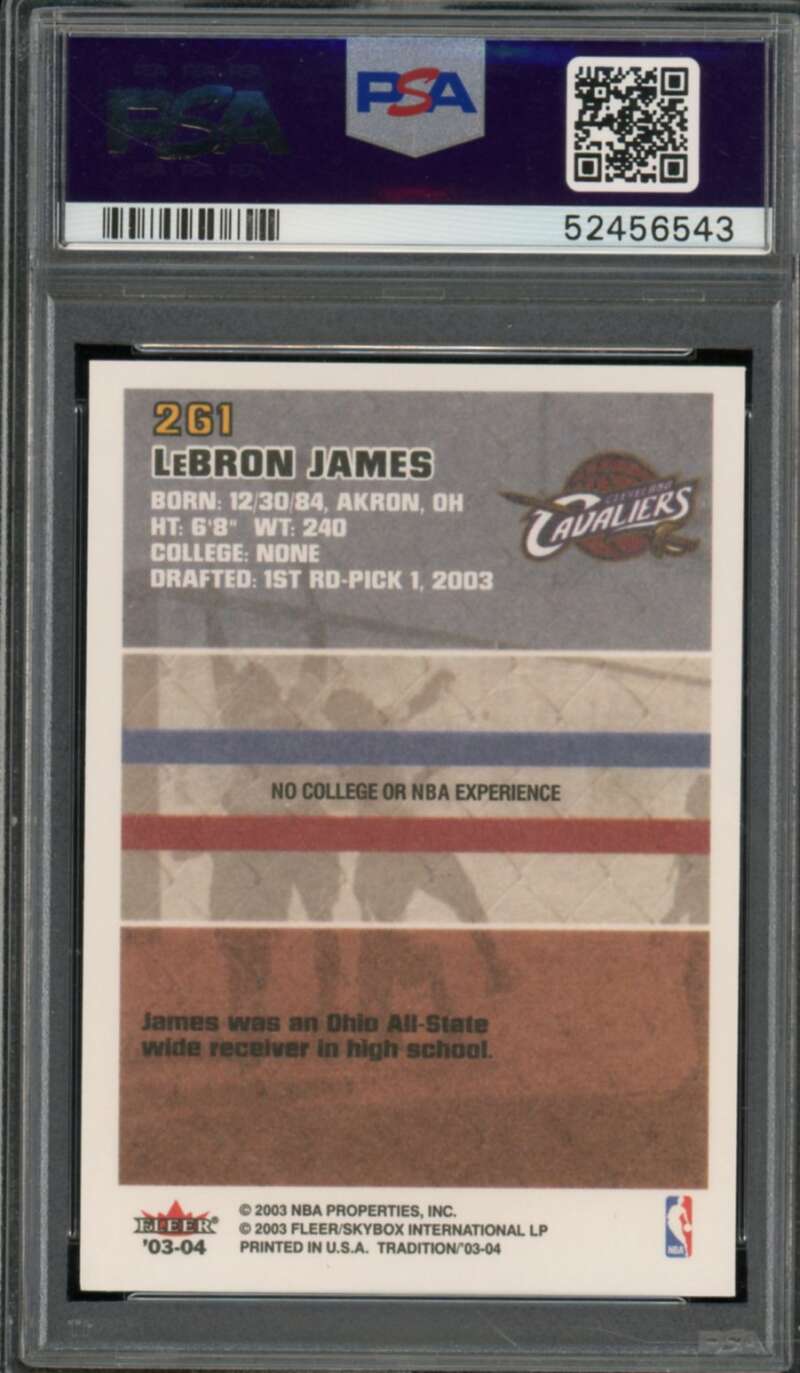 LeBron James Rookie Card 2003-04 Fleer #261 PSA 9 Image 2