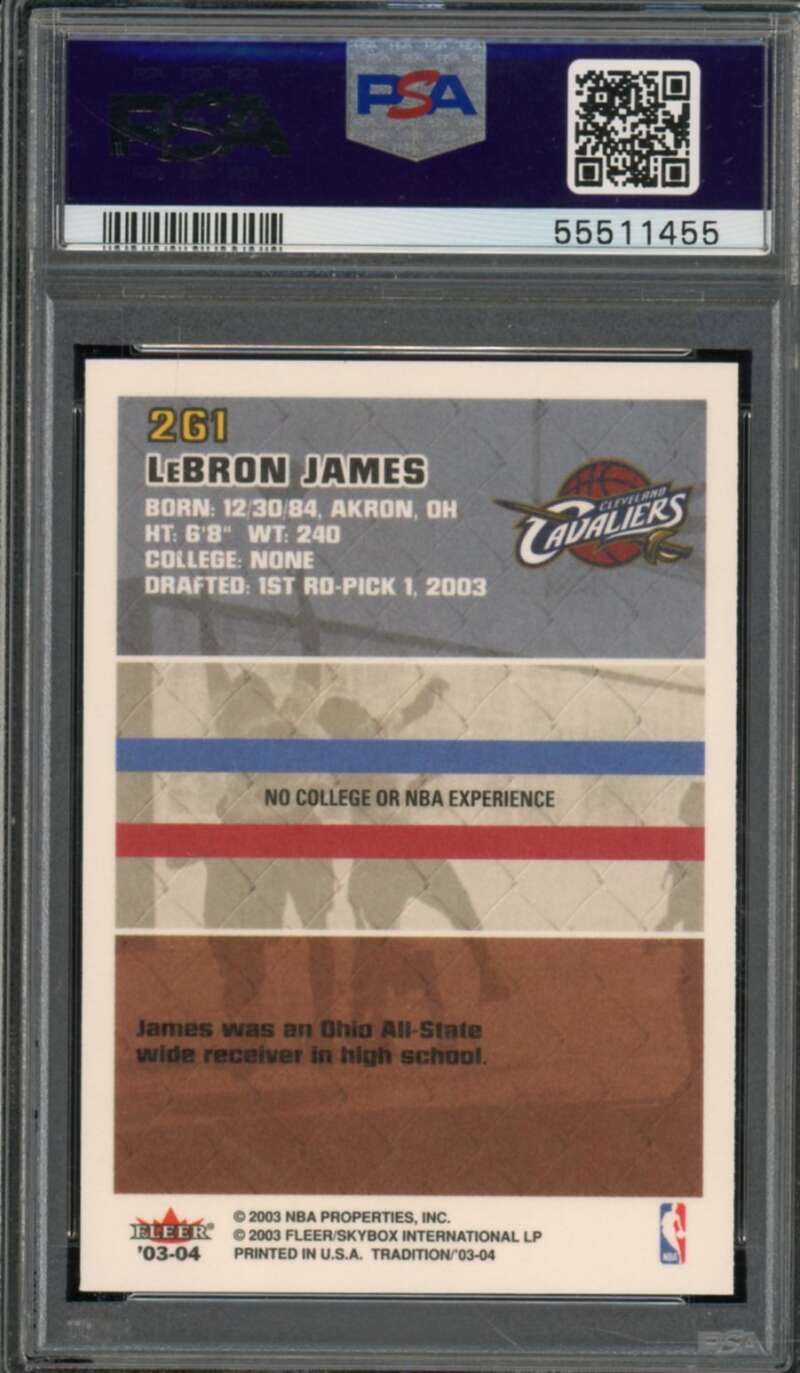 LeBron James Rookie Card 2003-04 Fleer #261 PSA 9 Image 2