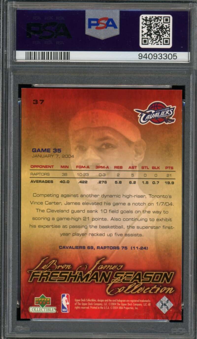 LeBron James Rookie Card 2003-04 UD Collectibles Freshman Season #37 PSA 9 Image 2